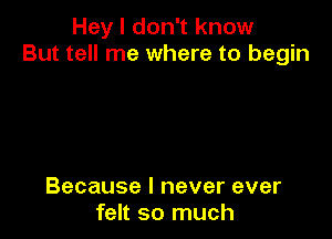 Hey I don't know
But tell me where to begin

Because I never ever
felt so much