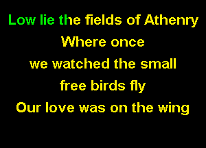 Low lie the fields of Athenry
Where once
we watched the small
free birds fly

Our love was on the wing