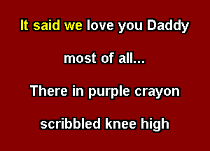 It said we love you Daddy

most of all...

There in purple crayon

scribbled knee high