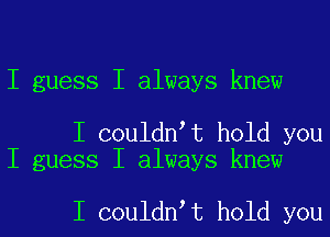 I guess I always knew

I coulant hold you
I guess I always knew

I coulant hold you