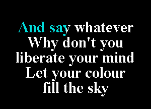 And say whatever
Why don't you
liberate your mind

Let your colour
fill the sky