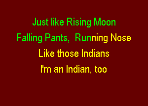 Just like Rising Moon
Falling Pants, Running Nose

Like those Indians
I'm an Indian, too