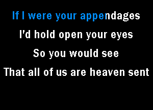 If I were your appendages
I'd hold open your eyes

80 you would see

That all of us are heaven sent