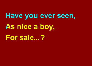 Have you ever seen,
As nice a boy,

For sale...?
