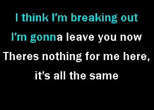 I think I'm breaking out

I'm gonna leave you now

Theres nothing for me here,

it's all the same