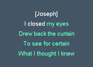 IJosephl

I closed my eyes

Drew back the curtain
To see for certain
What I thought I knew
