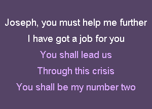 Joseph, you must help me further
I have got ajob for you
You shall lead us
Through this crisis

You shall be my number two