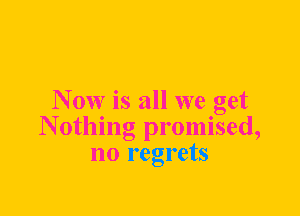 N 0W is all we get
N otlling promised,
no regrets