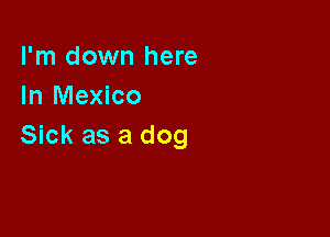 I'm down here
In Mexico

Sick as a dog