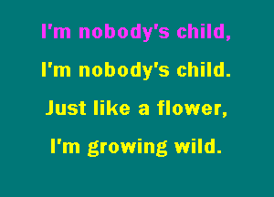 I'm nobody's child,
I'm nobody's child.

Just like a flower,

I'm growing wild.