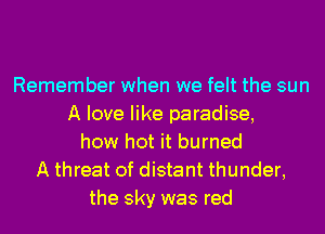 Remember when we felt the sun
A love like paradise,
how hot it burned
A threat of distant thunder,
the sky was red