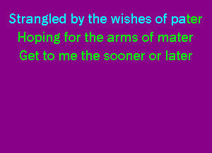 Strangled by the wishes of pater
Hoping for the arms of mater
Get to me the sooner or later