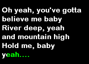 Oh yeah, you've gotta
believe me baby
River deep, yeah

and mountain high
Hold me, baby
yeahu