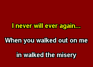 I never will ever again...

When you walked out on me

in walked the misery