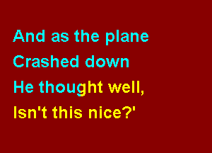 And as the plane
Crashed down

He thought well,
Isn't this nice?'