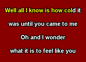 Well all I know is how cold it
was until you came to me

Oh and I wonder

what it is to feel like you