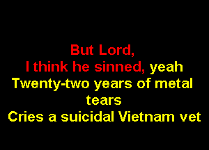 But Lord,
I think he sinned, yeah

Twenty-two years of metal
tears
Cries a suicidal Vietnam vet
