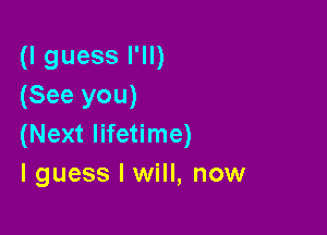 (I guess I'll)
(See you)

(Next lifetime)
lguess I will, now