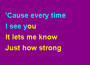 'Cause every time
I see you

It lets me know
Just how strong