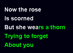Now the rose
ls scorned

But she wears a thorn
Trying to forget
About you