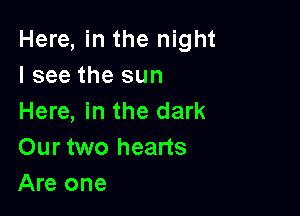 Here, in the night
I see the sun

Here, in the dark
Our two hearts
Are one