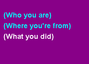 (Who you are)
(Where you're from)

(What you did)