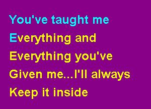 You've taught me
Everything and

Everything you've
Given me...l'll always
Keep it inside