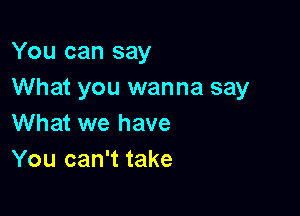 You can say
What you wanna say

What we have
You can't take