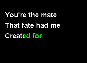 You're the mate
That fate had me

Created for