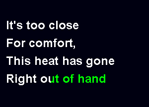 It's too close
For comfort,

This heat has gone
Right out of hand