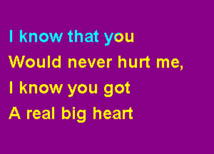 I know that you
Would never hurt me,

I know you got
A real big heart