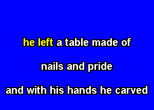 he left a table made of

nails and pride

and with his hands he carved