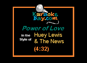 Kafaoke.
Bay.com
(N...)

Po war of L0 ve

.mne Huey Lewis
SW m 8 The News

(4z32)