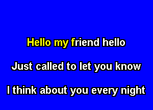 Hello my friend hello

Just called to let you know

lthink about you every night