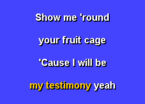 Show me 'round
your fruit cage

'Cause I will be

my testimony yeah