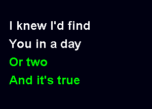 I knew I'd find
You in a day

Or two
And it's true