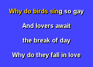 Why do birds sing so gay

And lovers await

the break of day

Why do they fall in love