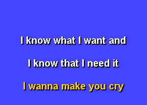 I know what I want and

I know that I need it

lwanna make you cry