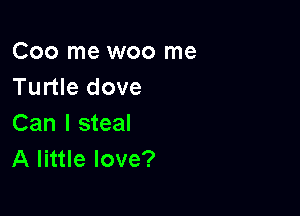 Coo me woo me
Turtle dove

Can I steal
A little love?