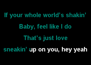 If your whole world,s shakin,
Baby, feel like I do

Thafs just love

sneakiw up on you, hey yeah