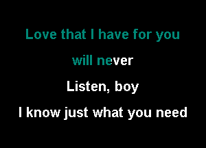 Love that l have for you
will never

Listen, boy

I know just what you need