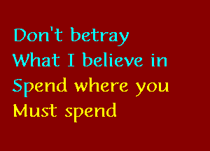 Don't betray
What I believe in

Spend where you
Must spend