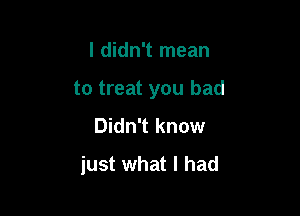 I didn't mean

to treat you bad

Didn't know
just what I had