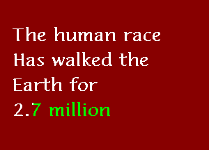 The human race
Has walked the

Earth for
2.7 million