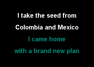 I take the seed from
Colombia and Mexico

I came home

with a brand new plan