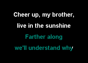 Cheer up, my brother,
live in the sunshine

Farther along

we'll understand why