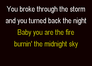 You broke through the storm

and you turned back the night

Baby you are the fire
burnin' the midnight sky