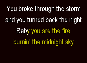 You broke through the storm

and you turned back the night

Baby you are the fire
burnin' the midnight sky