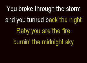 You broke through the storm

and you turned back the night

Baby you are the fire
burnin' the midnight sky