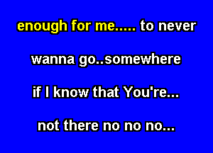 enough for me ..... to never

wanna go..somewhere
if I know that You're...

not there no no no...